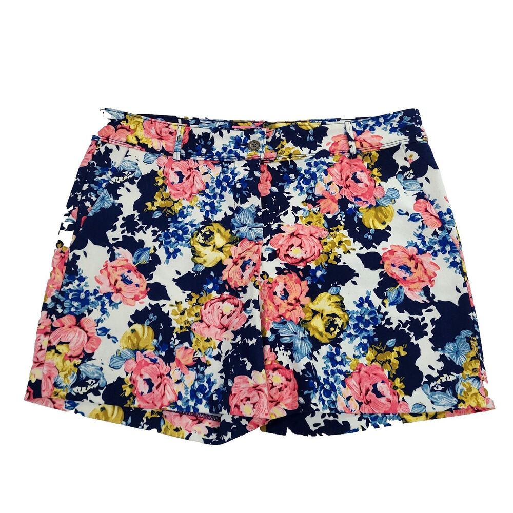 Isaac‎ Mizrahi Floral New York Shorts 14 navy blue bright flowers preppy